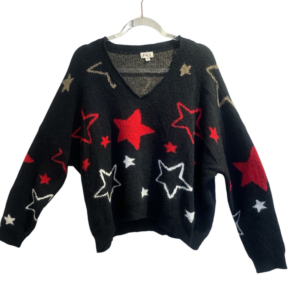 POL NWOT V-Neck Sweater with Red and White Stars - Picture 8 of 10
